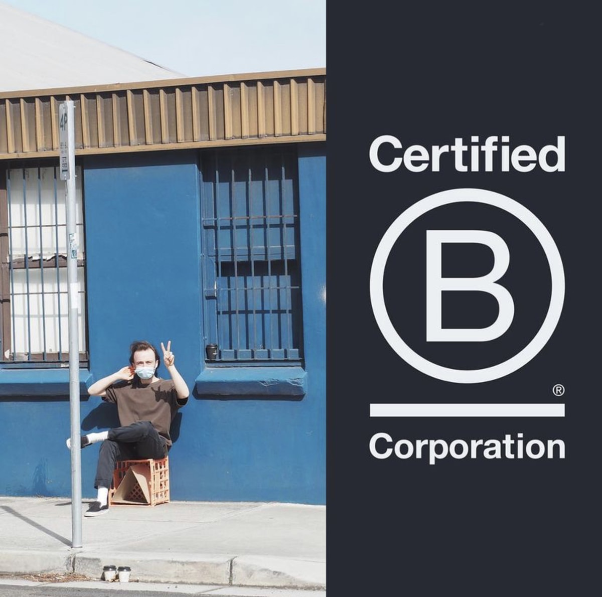 A staff member and the B Corp logo.